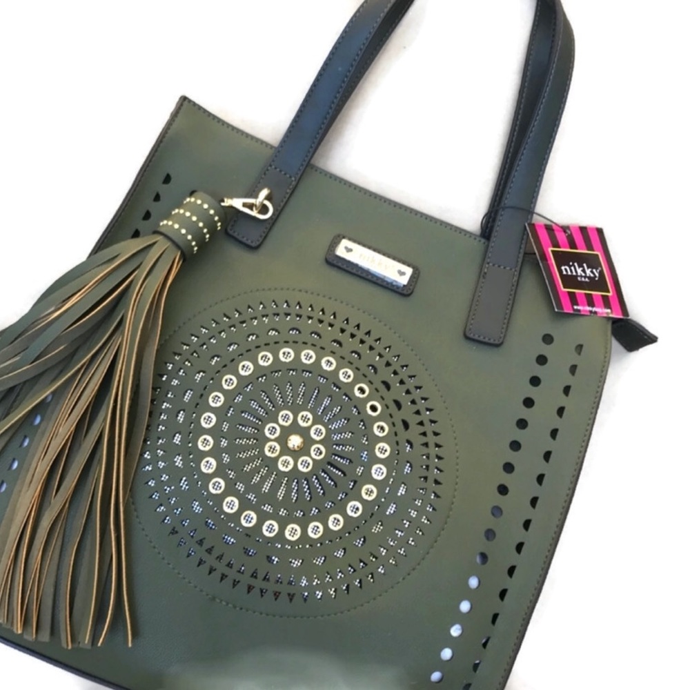 NWT Olive Green Faux Leather Tote Bag